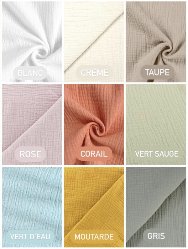 Différentes couleurs disponibles pour le choix de la gaze de coton de votre tétée d'oreiller.